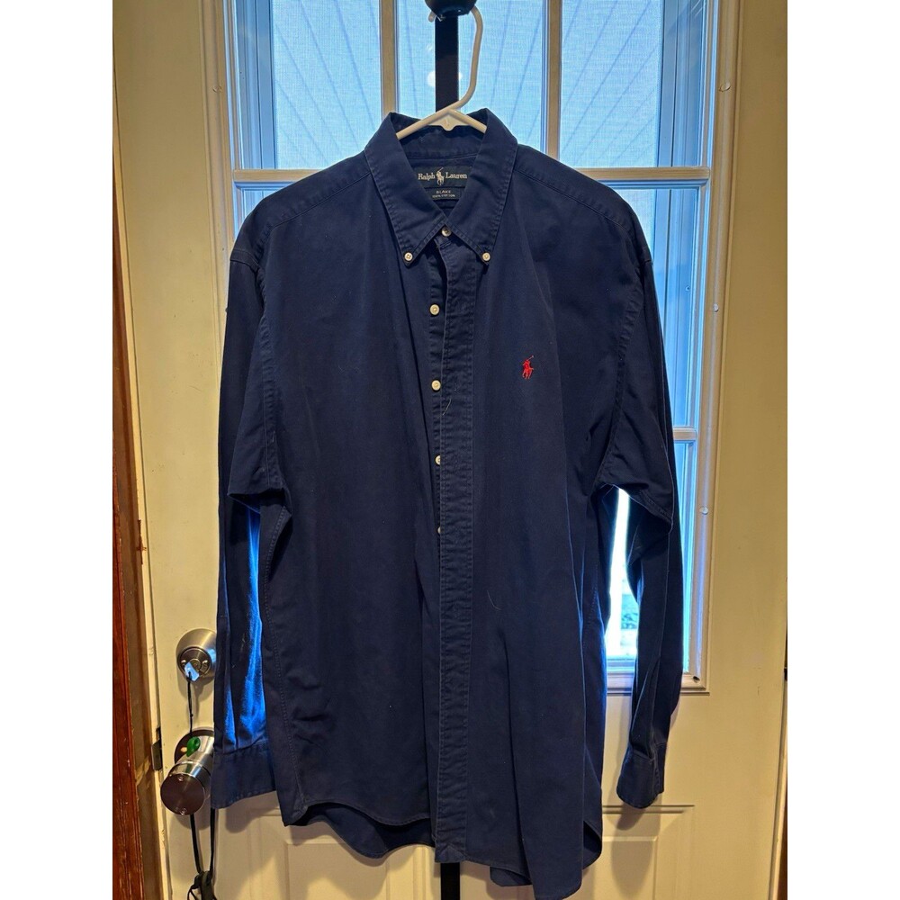 VINTAGE CLASSIC Ralph Lauren Blake Men’s L Navy Button-Down 100% Cotton Shirt